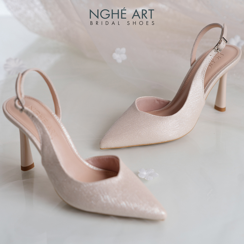 Giày cưới Nghé Art basic form slingback cao gót 9 cm phân nhũ vàng champagne 535-9P-NHU-VANG - Ảnh 3 - Nghé Art Bridal Shoes – 0822288288