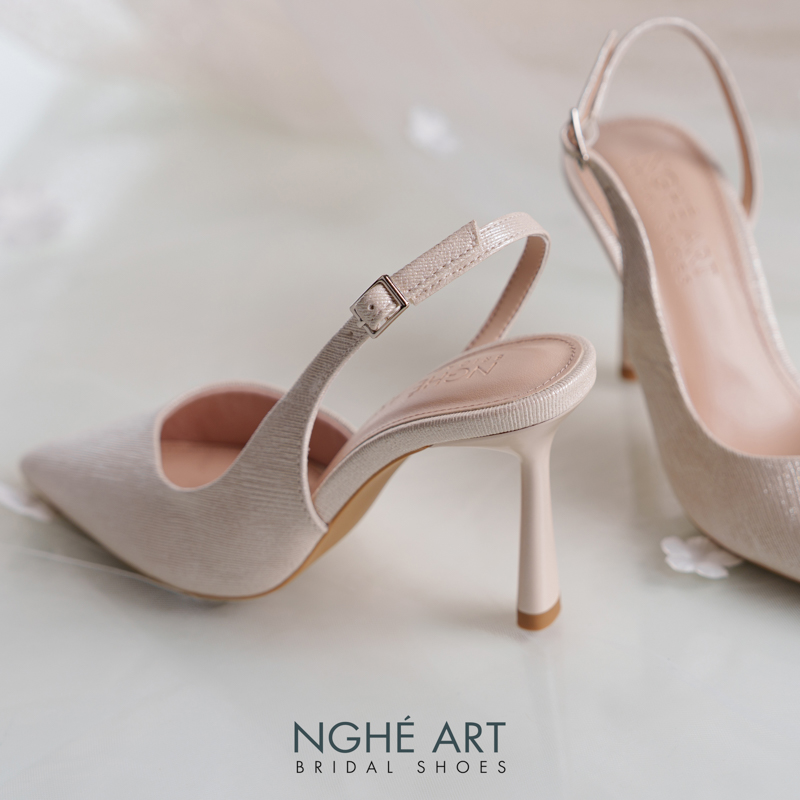 Giày cưới Nghé Art basic form slingback cao gót 9 cm phân nhũ vàng champagne 535-9P-NHU-VANG - Ảnh 4 - Nghé Art Bridal Shoes – 0822288288