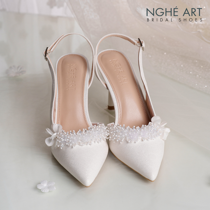 Giày cưới Nghé Art form slingback đính pha lê điểm hoa lụa 540-535-NHU-TRANG - Ảnh 3 - Nghé Art Bridal Shoes – 0822288288