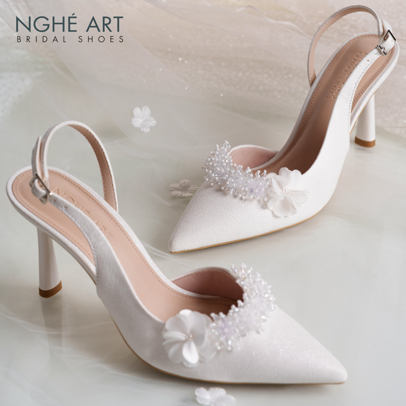Giày cưới Nghé Art form slingback đính pha lê điểm hoa lụa 540-535-NHU-TRANG - Ảnh 5 - Nghé Art Bridal Shoes – 0822288288