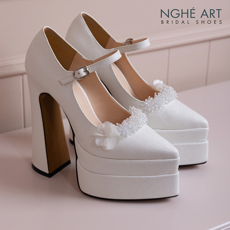 Giày cưới Nghé Art cao gót 15 cm đính hoa pha lê 540-546-15P-NHU-TRANG - Ảnh 1 - Nghé Art Bridal Shoes – 0822288288