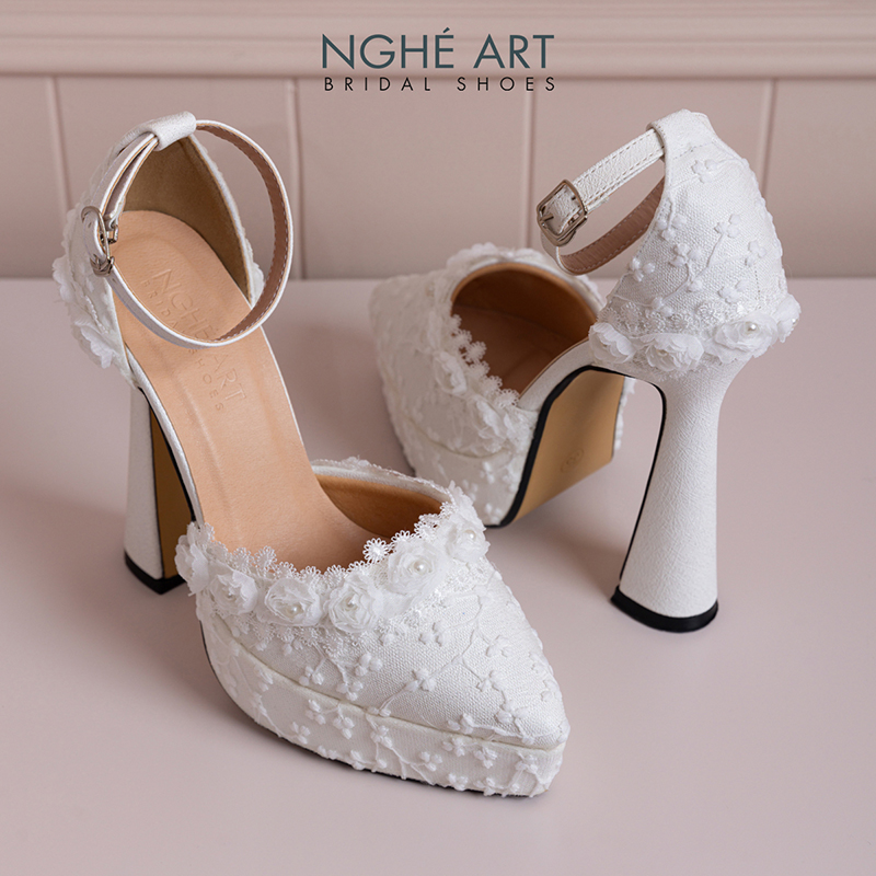 Giày cưới Nghé Art cao 13 cm ren hoa hồng trắng 541-481-13P-NHU-TRANG - Ảnh 5 - Nghé Art Bridal Shoes – 0822288288