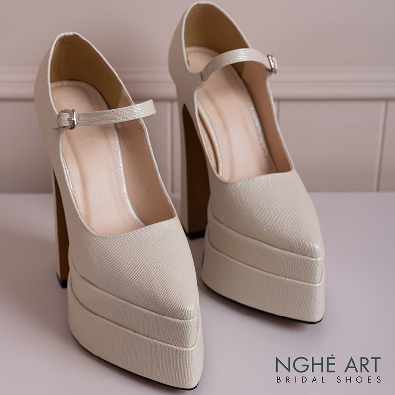 Giày cưới Nghé Art basic 15 phân mũi đúp nhũ vàng 546-15p-nhu-vang - Ảnh 1 - Nghé Art Bridal Shoes – 0822288288
