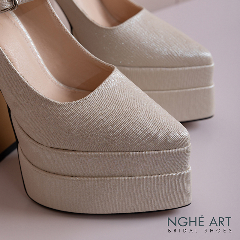 Giày cưới Nghé Art basic 15 phân mũi đúp nhũ vàng 546-15p-nhu-vang - Ảnh 2 - Nghé Art Bridal Shoes – 0822288288