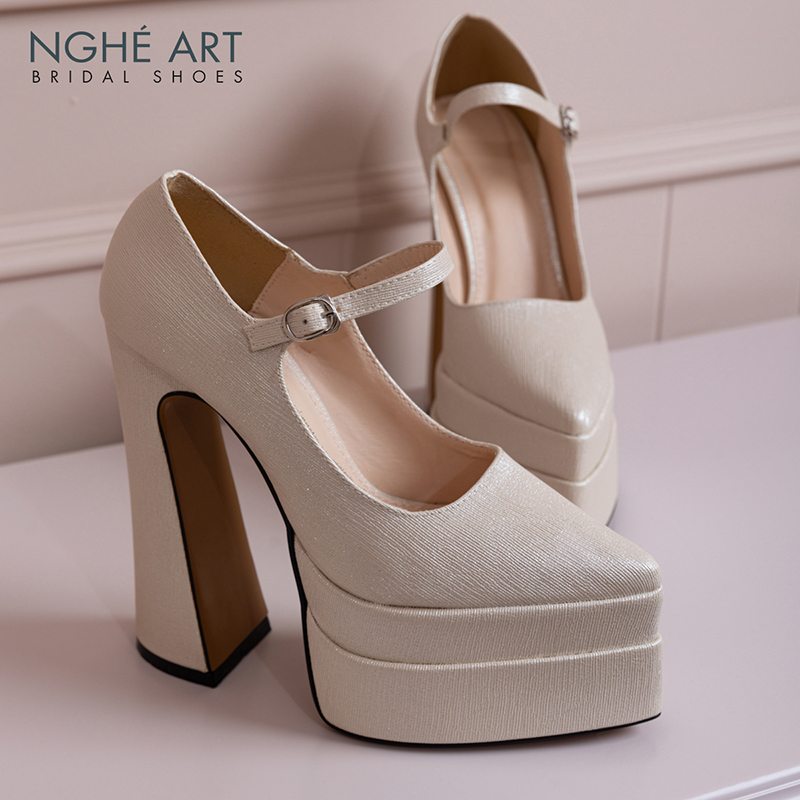 Giày cưới Nghé Art basic 15 phân mũi đúp nhũ vàng 546-15p-nhu-vang - Ảnh 3 - Nghé Art Bridal Shoes – 0822288288