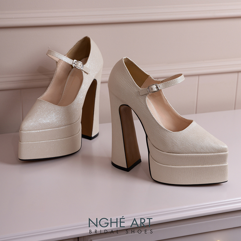 Giày cưới Nghé Art basic 15 phân mũi đúp nhũ vàng 546-15p-nhu-vang - Ảnh 4 - Nghé Art Bridal Shoes – 0822288288