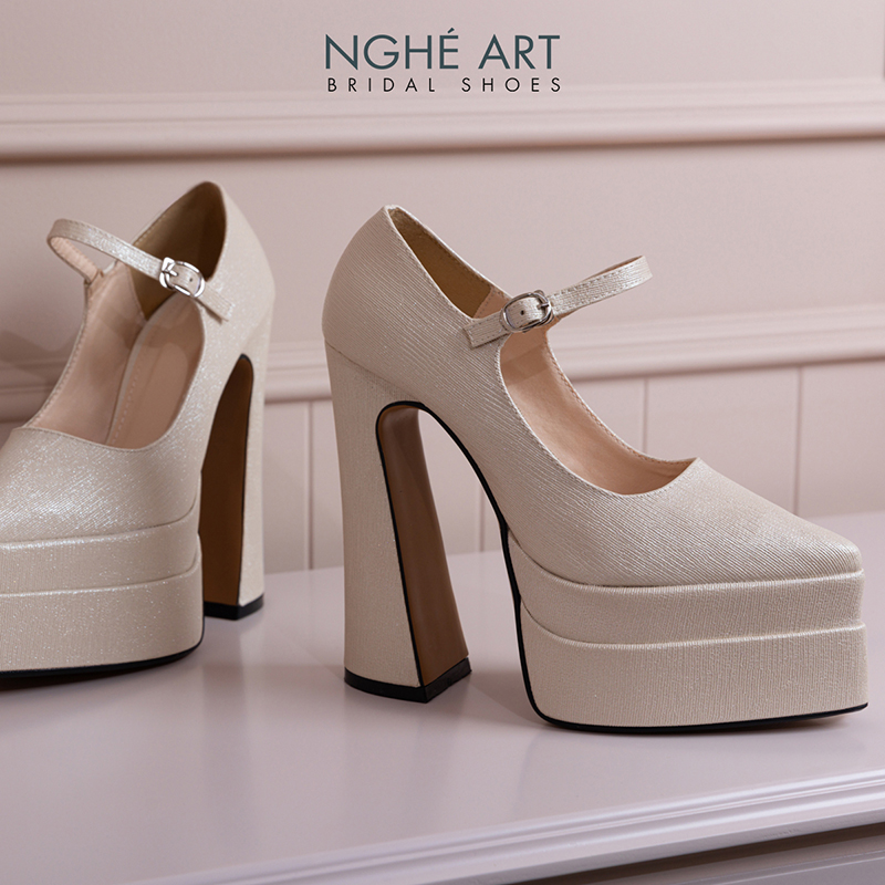 Giày cưới Nghé Art basic 15 phân mũi đúp nhũ vàng 546-15p-nhu-vang - Ảnh 5 - Nghé Art Bridal Shoes – 0822288288