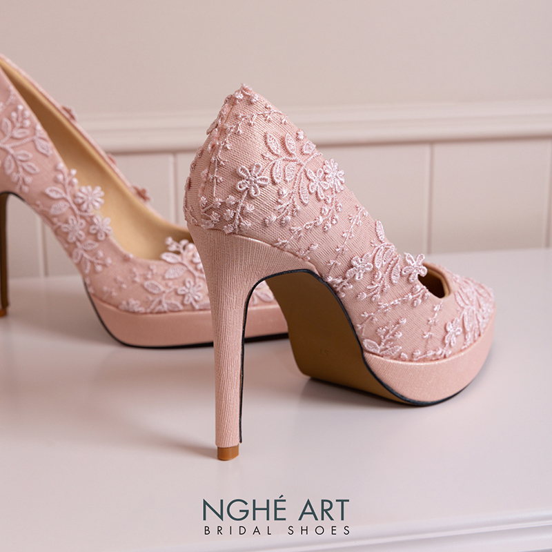 Giày cưới Nghé Art cao 12 cm ren hoa 3D 550-HONG-543-12P-NHU-HONG - Ảnh 5 - Nghé Art Bridal Shoes – 0822288288