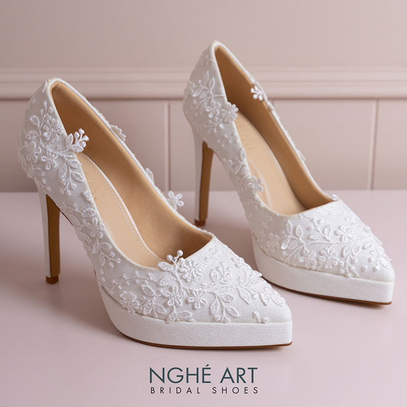 Giày cưới Nghé Art cao 12 cm ren hoa 3D 550-TRANG-543-12P-NHU-TRANG - Ảnh 1 - Nghé Art Bridal Shoes – 0822288288