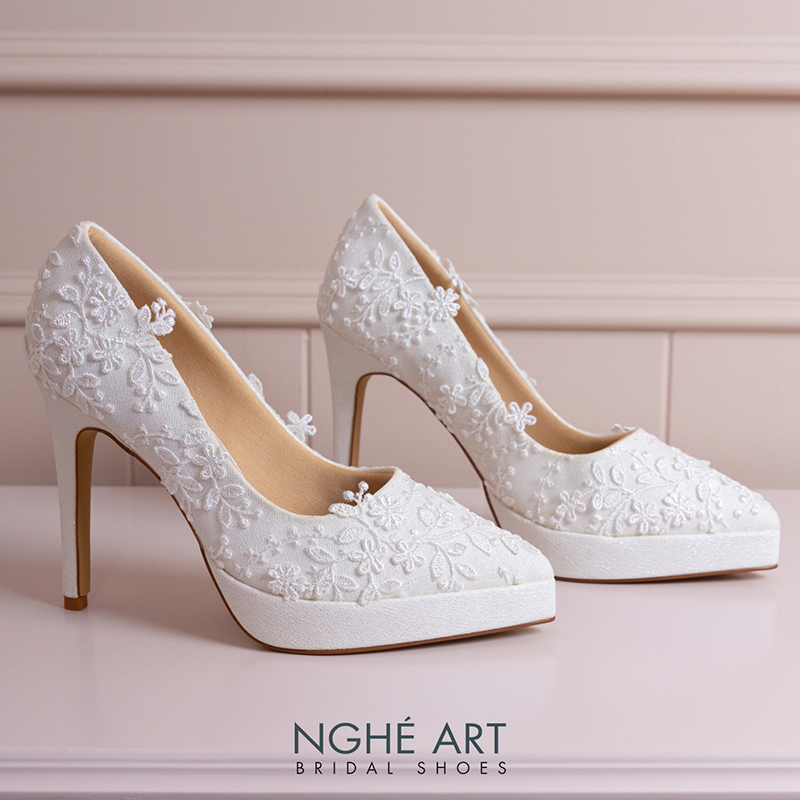 Giày cưới Nghé Art cao 12 cm ren hoa 3D 550-TRANG-543-12P-NHU-TRANG - Ảnh 2 - Nghé Art Bridal Shoes – 0822288288