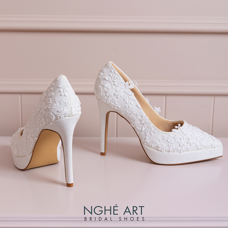 Giày cưới Nghé Art cao 12 cm ren hoa 3D 550-TRANG-543-12P-NHU-TRANG - Ảnh 3 - Nghé Art Bridal Shoes – 0822288288