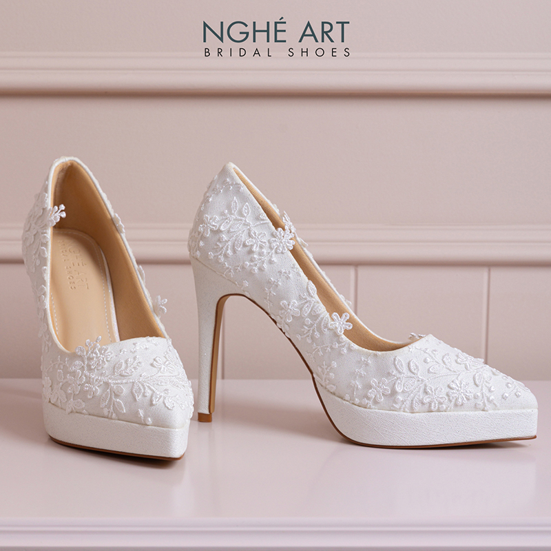 Giày cưới Nghé Art cao 12 cm ren hoa 3D 550-TRANG-543-12P-NHU-TRANG - Ảnh 4 - Nghé Art Bridal Shoes – 0822288288