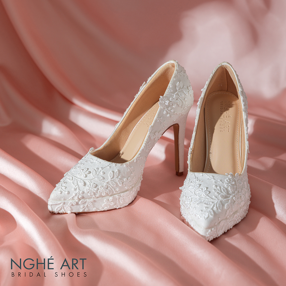Giày cưới Nghé Art cao 12 cm ren hoa 3D 550-TRANG-543-12P-NHU-TRANG - Ảnh new 1 - Nghé Art Bridal Shoes – 0822288288