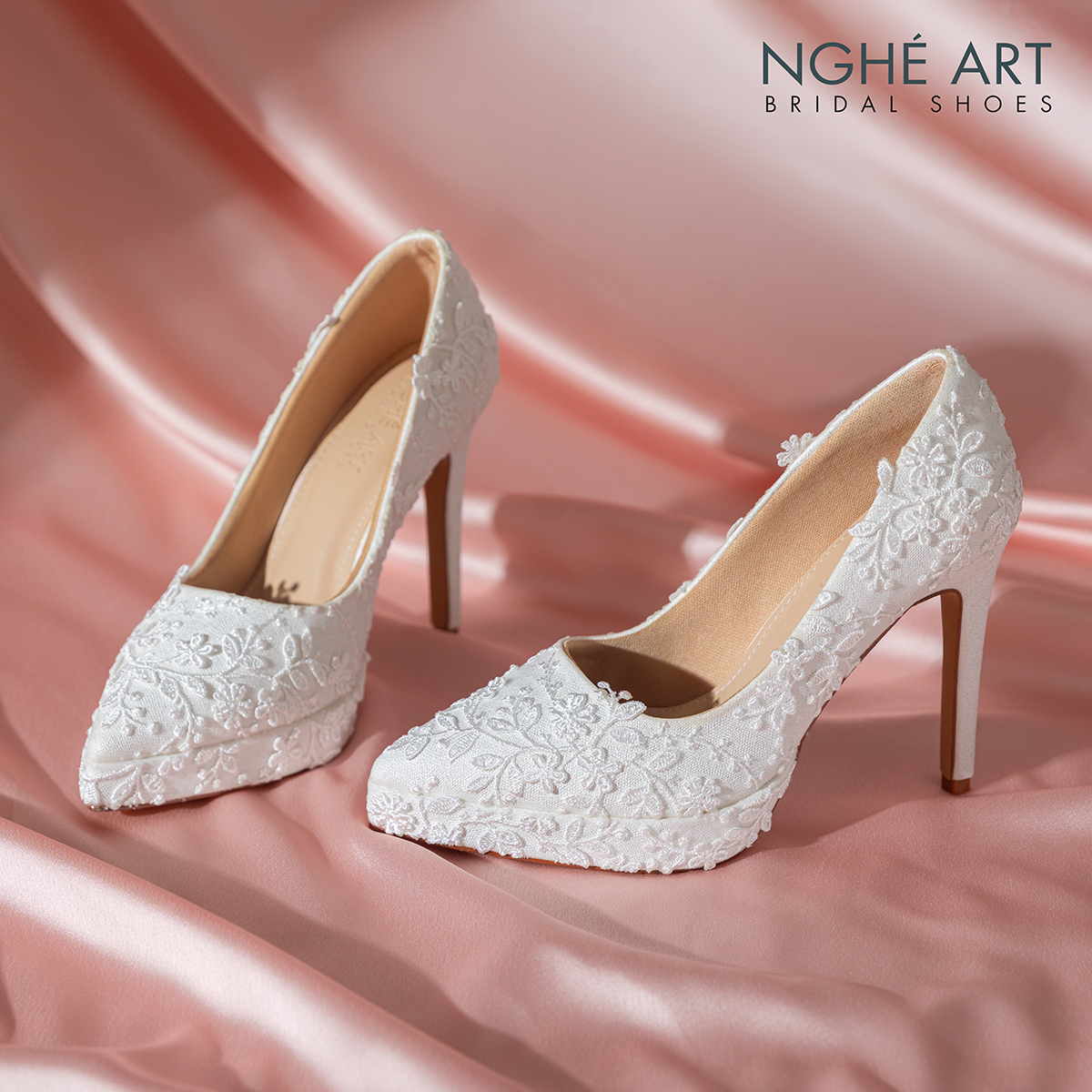 Giày cưới Nghé Art cao 12 cm ren hoa 3D 550-TRANG-543-12P-NHU-TRANG - Ảnh new 2 - Nghé Art Bridal Shoes – 0822288288