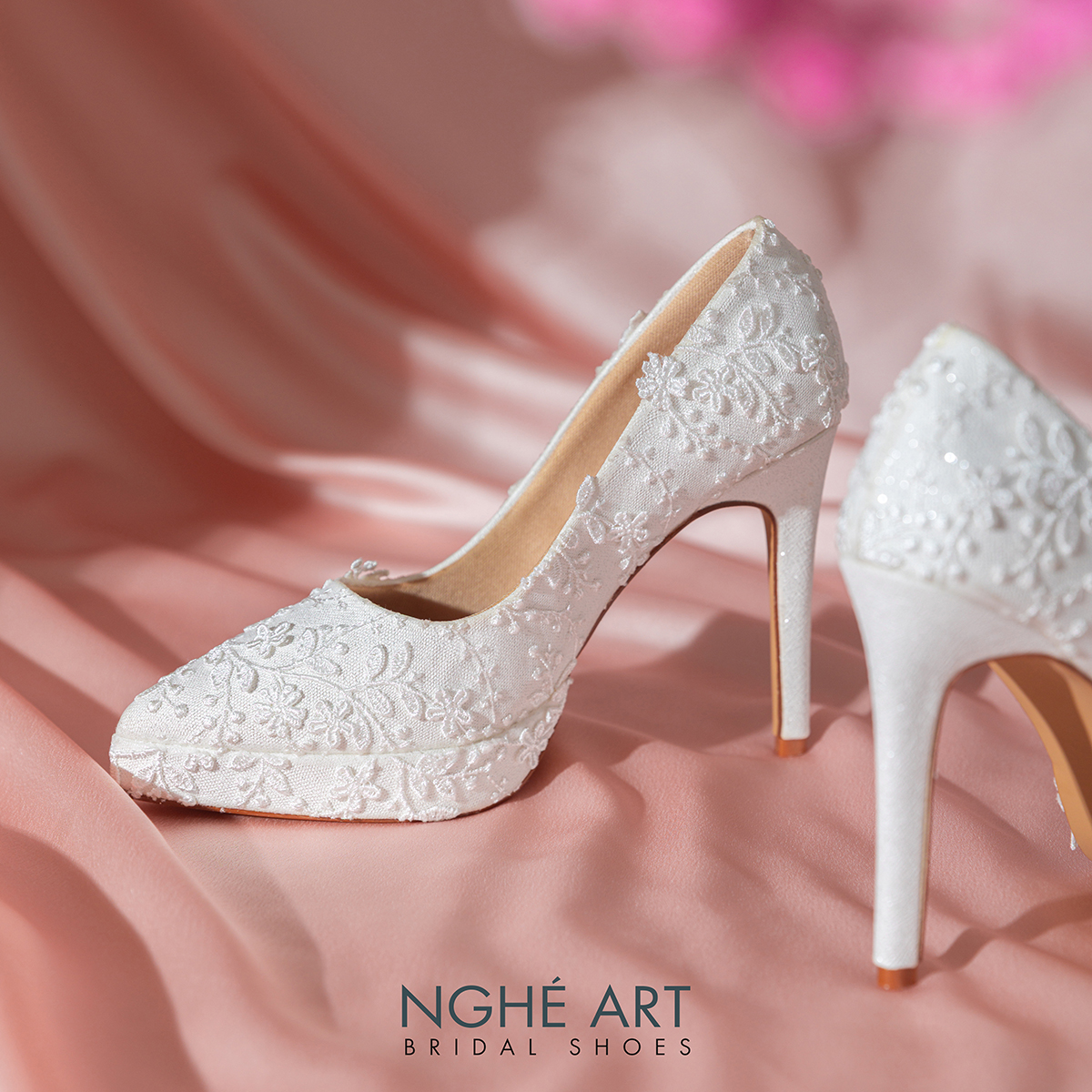 Giày cưới Nghé Art cao 12 cm ren hoa 3D 550-TRANG-543-12P-NHU-TRANG - Ảnh new 3 - Nghé Art Bridal Shoes – 0822288288