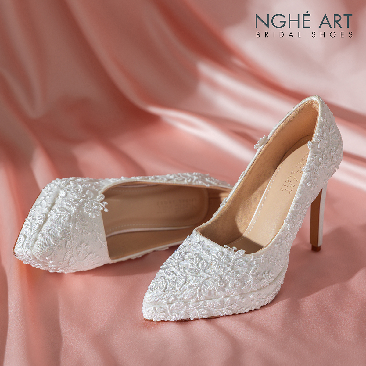 Giày cưới Nghé Art cao 12 cm ren hoa 3D 550-TRANG-543-12P-NHU-TRANG - Ảnh new 4 - Nghé Art Bridal Shoes – 0822288288