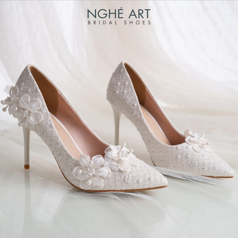 Giày cưới Nghé Art cao gót ren kim tuyến thủ công 552-377-10P-NHU-TRANG - Ảnh 1 - Nghé Art Bridal Shoes – 0822288288
