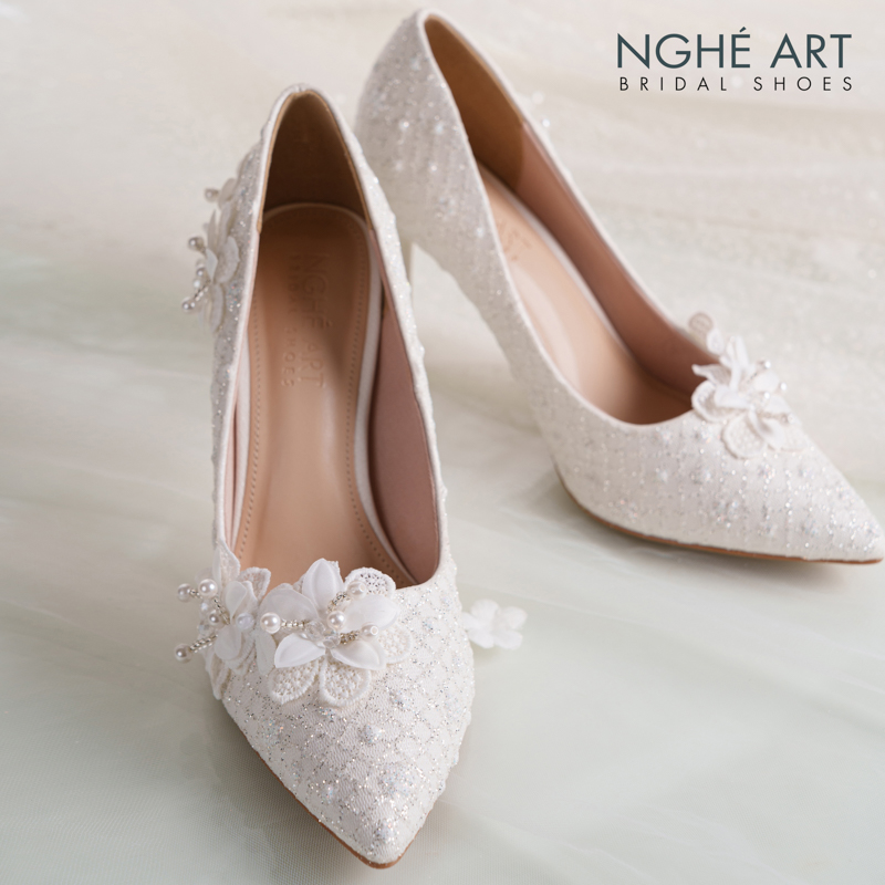 Giày cưới Nghé Art cao gót ren kim tuyến thủ công 552-377-10P-NHU-TRANG - Ảnh 2 - Nghé Art Bridal Shoes – 0822288288