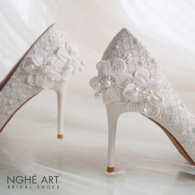Giày cưới Nghé Art cao gót ren kim tuyến thủ công 552-377-10P-NHU-TRANG - Ảnh 3 - Nghé Art Bridal Shoes – 0822288288