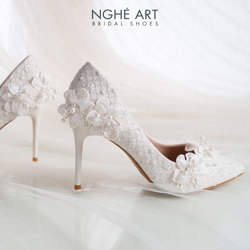 Giày cưới Nghé Art cao gót ren kim tuyến thủ công 552-377-10P-NHU-TRANG - Ảnh 4 - Nghé Art Bridal Shoes – 0822288288