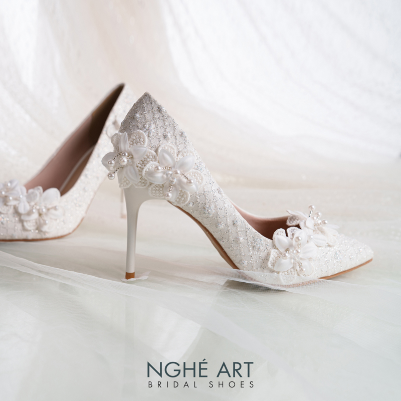 Giày cưới Nghé Art cao gót ren kim tuyến thủ công 552-377-10P-NHU-TRANG - Ảnh 5 - Nghé Art Bridal Shoes – 0822288288