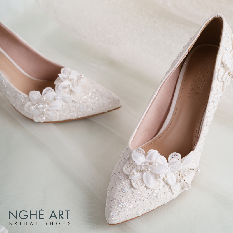 Giày cưới Nghé Art cao gót ren kim tuyến thủ công 552-377-10P-NHU-TRANG - Ảnh 6 - Nghé Art Bridal Shoes – 0822288288