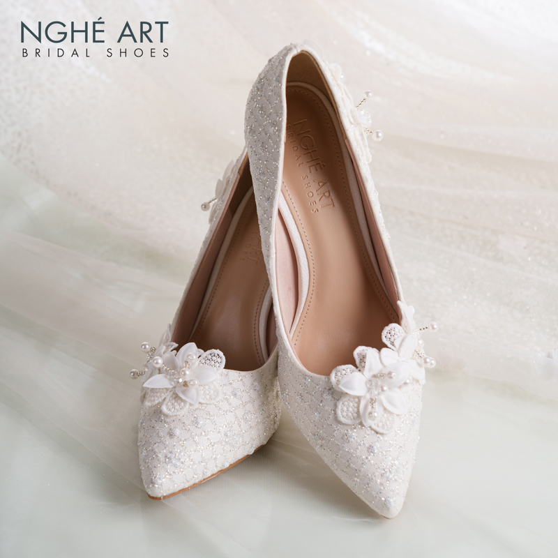 Giày cưới Nghé Art cao gót ren kim tuyến thủ công 552-377-10P-NHU-TRANG - Ảnh 7 - Nghé Art Bridal Shoes – 0822288288