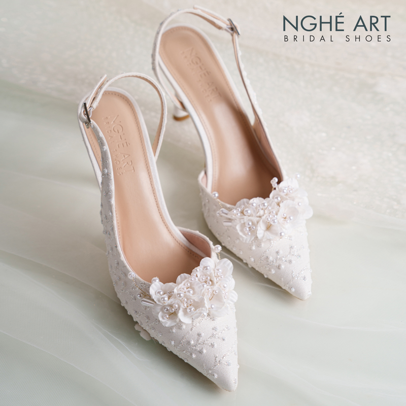  Giày cưới Nghé Art form slingback ren hoa ngọc trai 553-535-NHU-TRANG - Ảnh 1 - Nghé Art Bridal Shoes – 0822288288