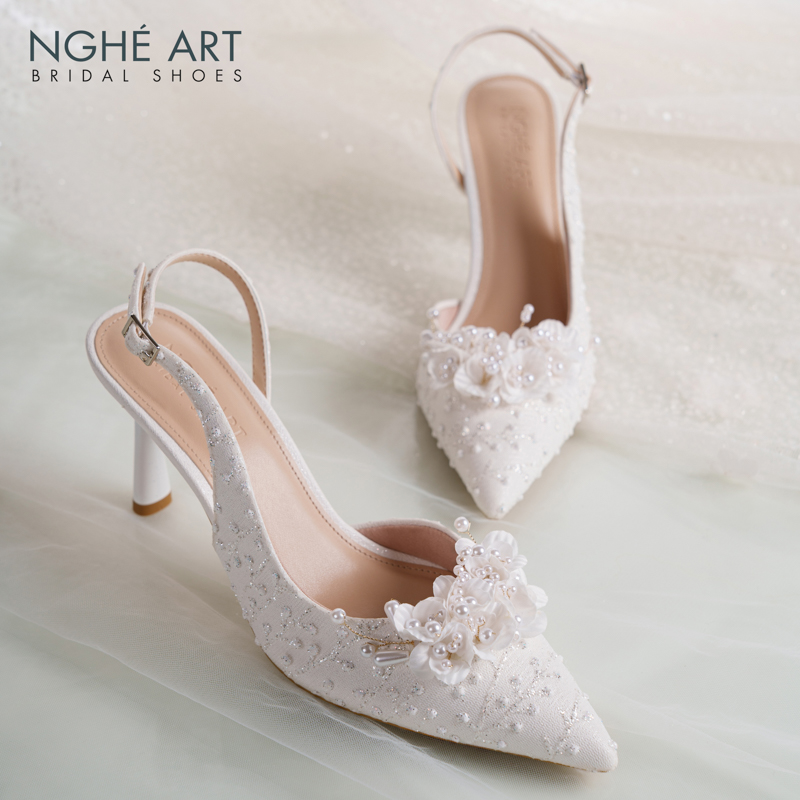  Giày cưới Nghé Art form slingback ren hoa ngọc trai 553-535-NHU-TRANG - Ảnh 2 - Nghé Art Bridal Shoes – 0822288288