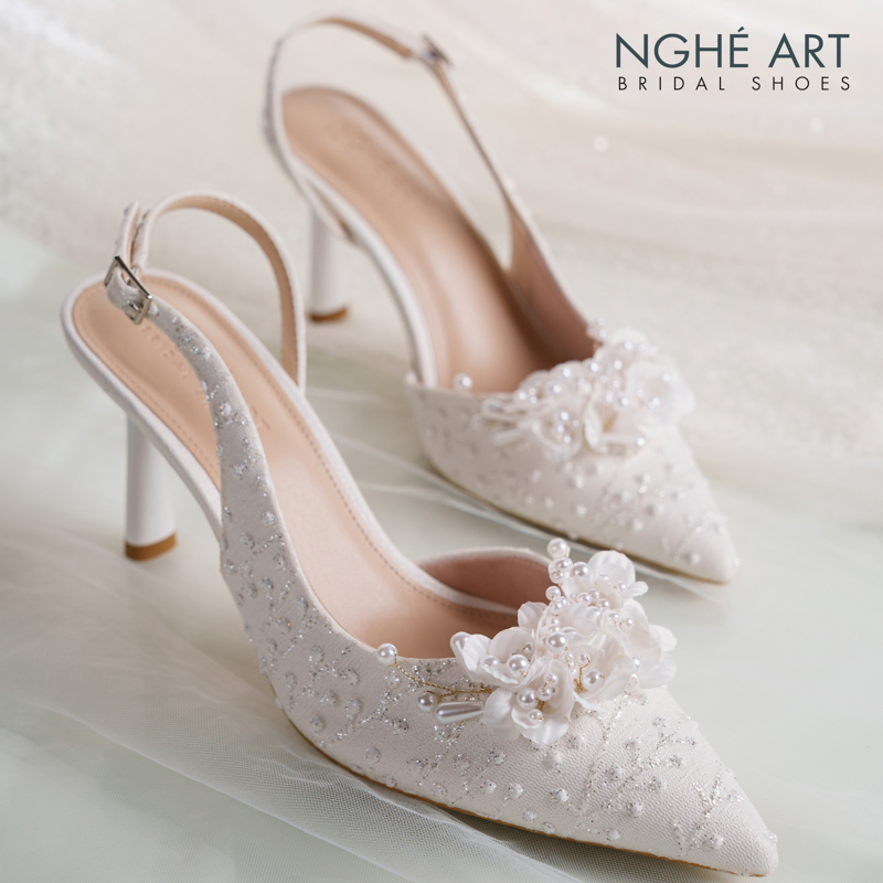  Giày cưới Nghé Art form slingback ren hoa ngọc trai 553-535-NHU-TRANG - Ảnh 3 - Nghé Art Bridal Shoes – 0822288288