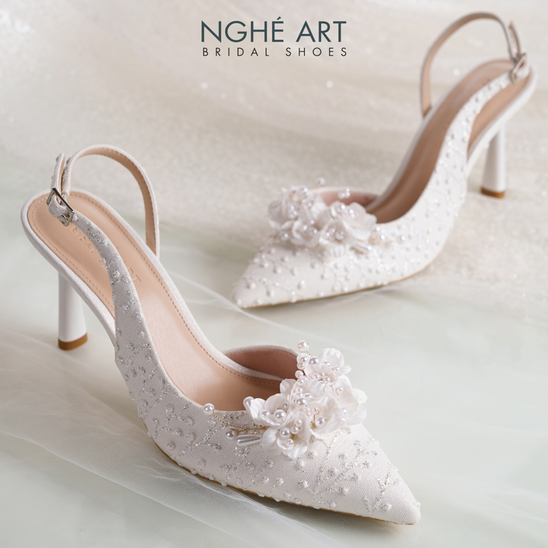  Giày cưới Nghé Art form slingback ren hoa ngọc trai 553-535-NHU-TRANG - Ảnh 4 - Nghé Art Bridal Shoes – 0822288288