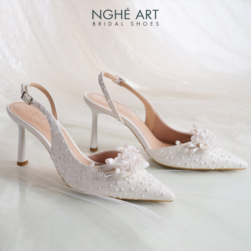  Giày cưới Nghé Art form slingback ren hoa ngọc trai 553-535-NHU-TRANG - Ảnh 5 - Nghé Art Bridal Shoes – 0822288288