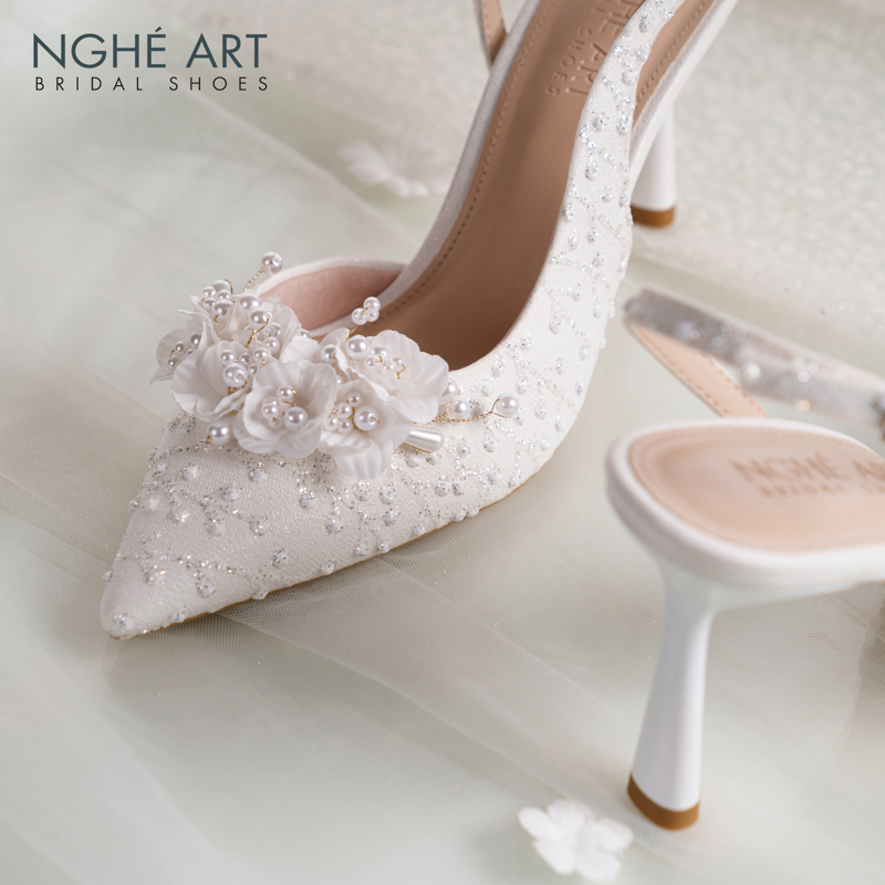  Giày cưới Nghé Art form slingback ren hoa ngọc trai 553-535-NHU-TRANG - Ảnh 6 - Nghé Art Bridal Shoes – 0822288288