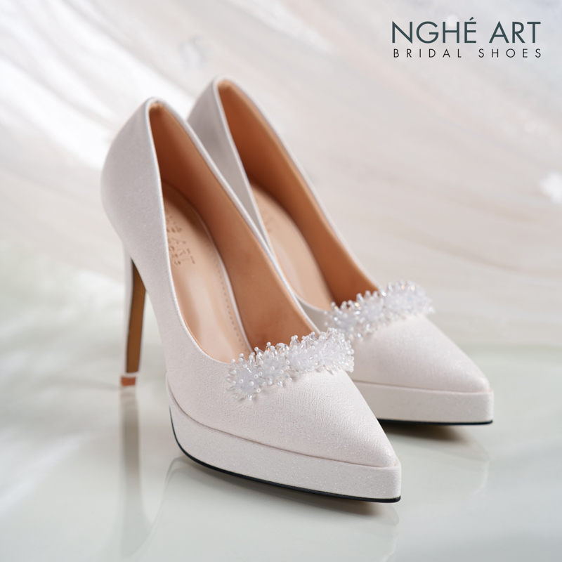 Giày cưới Nghé Art cao gót 12 cm đính hoa pha lê 554-543-12P-NHU-TRANG - Ảnh 1 - Nghé Art Bridal Shoes – 0822288288