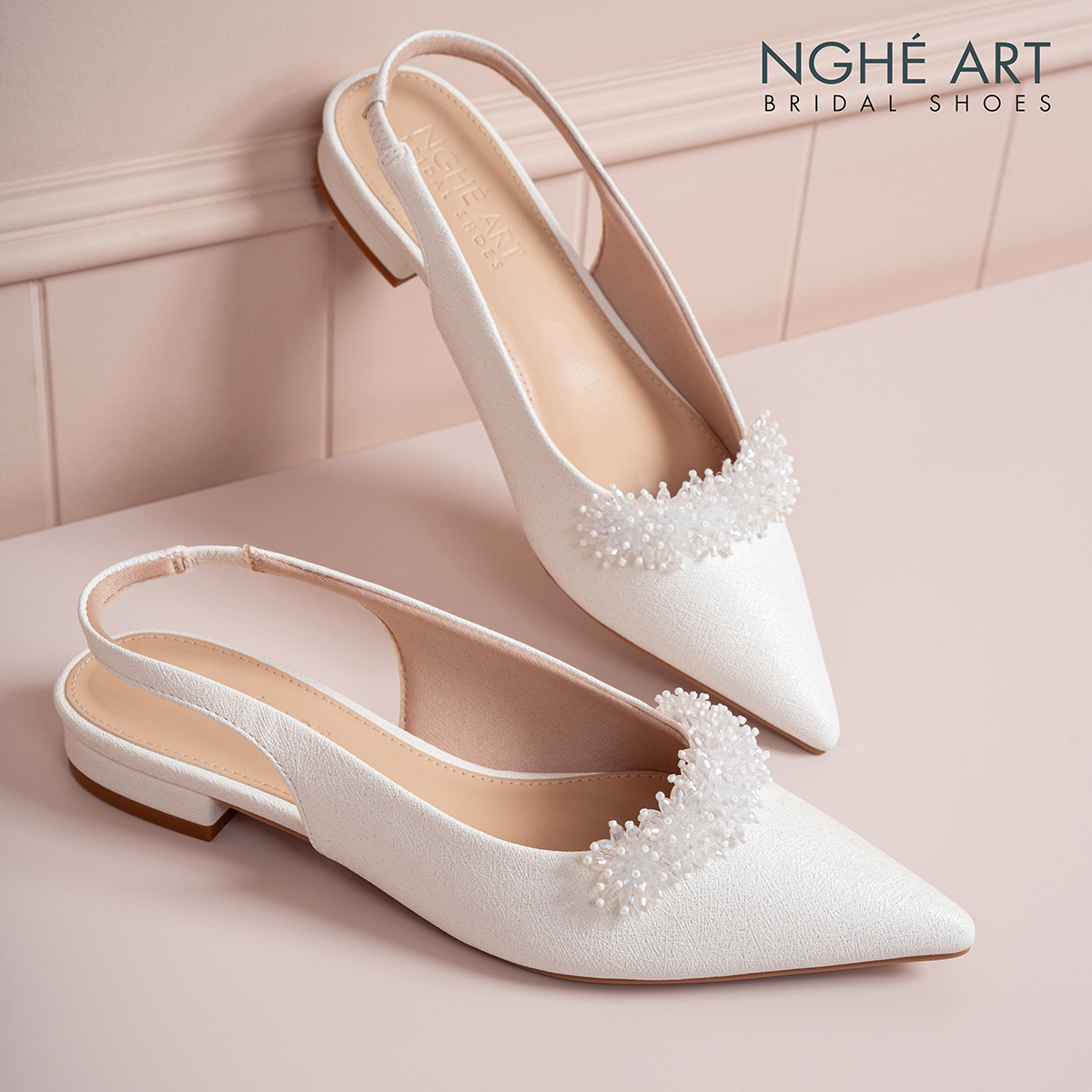 Giày cưới Nghé Art slingback dáng bệt đính hoa pha lê 554-593-2P-NHU-TRANG - Ảnh 2 - Nghé Art Bridal Shoes – 0822288288