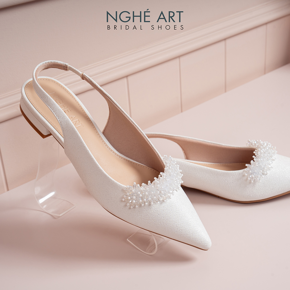 Giày cưới Nghé Art slingback dáng bệt đính hoa pha lê 554-593-2P-NHU-TRANG - Ảnh 3 - Nghé Art Bridal Shoes – 0822288288