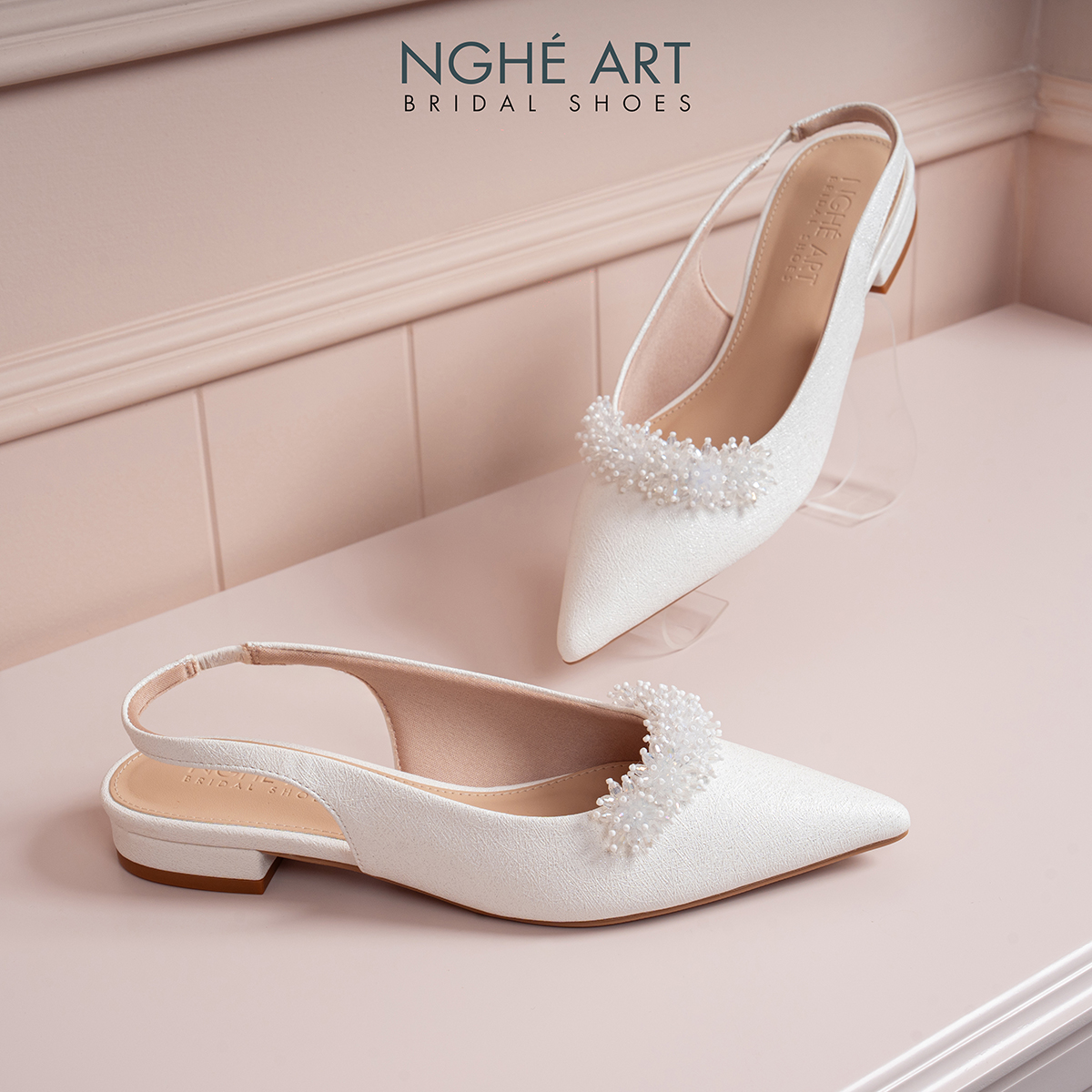 Giày cưới Nghé Art slingback dáng bệt đính hoa pha lê 554-593-2P-NHU-TRANG - Ảnh 4 - Nghé Art Bridal Shoes – 0822288288