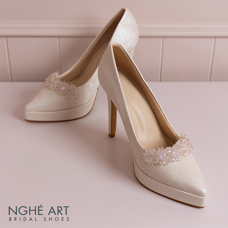 Giày cưới Nghé Art cao gót 12 cm đính hoa pha lê 554-VANG-543-12P-NHU-VANG - Ảnh 6 - Nghé Art Bridal Shoes – 0822288288