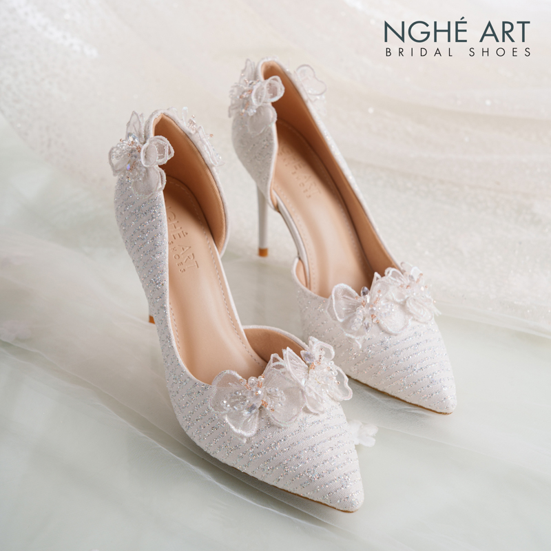 Giày cưới Nghé Art cao gót ren hoa voan pha lê 558-442-NHU-TRANG - Ảnh 1 - Nghé Art Bridal Shoes – 0822288288