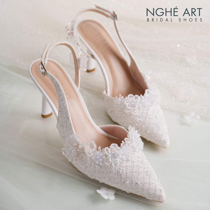 Giày cưới Nghé Art form slingback ren hoa voan pha lê 560-535-NHU-TRANG - Ảnh 3 - Nghé Art Bridal Shoes – 0822288288