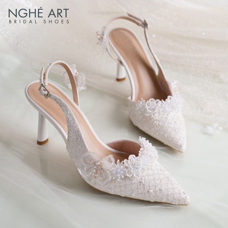 Giày cưới Nghé Art form slingback ren hoa voan pha lê 560-535-NHU-TRANG - Ảnh 4 - Nghé Art Bridal Shoes – 0822288288