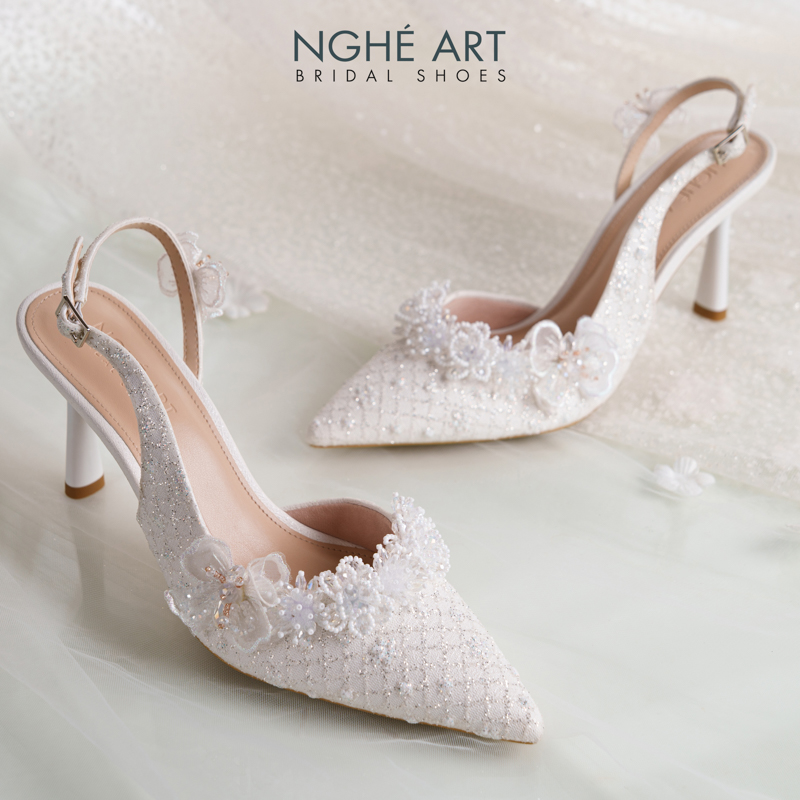 Giày cưới Nghé Art form slingback ren hoa voan pha lê 560-535-NHU-TRANG - Ảnh 5 - Nghé Art Bridal Shoes – 0822288288