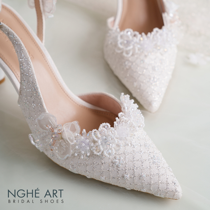 Giày cưới Nghé Art form slingback ren hoa voan pha lê 560-535-NHU-TRANG - Ảnh 6 - Nghé Art Bridal Shoes – 0822288288