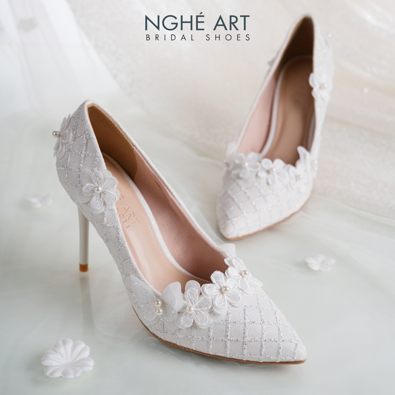 Giày cưới Nghé Art cao gót ren hoa hồ điệp trắng 564-377-10P-NHU-TRANG - Ảnh 3 - Nghé Art Bridal Shoes – 0822288288