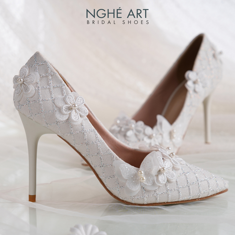 Giày cưới Nghé Art cao gót ren hoa hồ điệp trắng 564-377-10P-NHU-TRANG - Ảnh 7 - Nghé Art Bridal Shoes – 0822288288