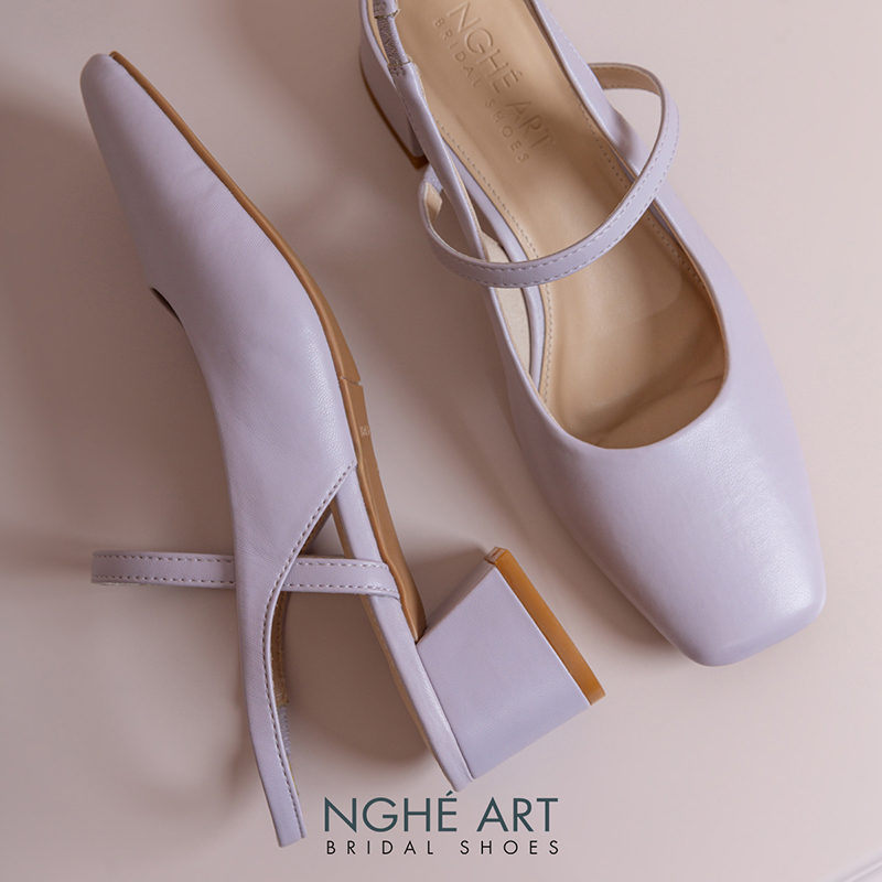 Giày cưới Nghé Art basic dáng slingback 5 cm 565-5P-DA-TIM - Ảnh 3 - Nghé Art Bridal Shoes – 0822288288