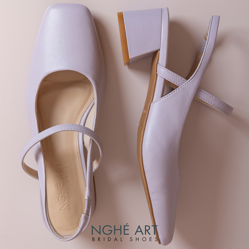 Giày cưới Nghé Art basic dáng slingback 5 cm 565-5P-DA-TIM - Ảnh 4 - Nghé Art Bridal Shoes – 0822288288