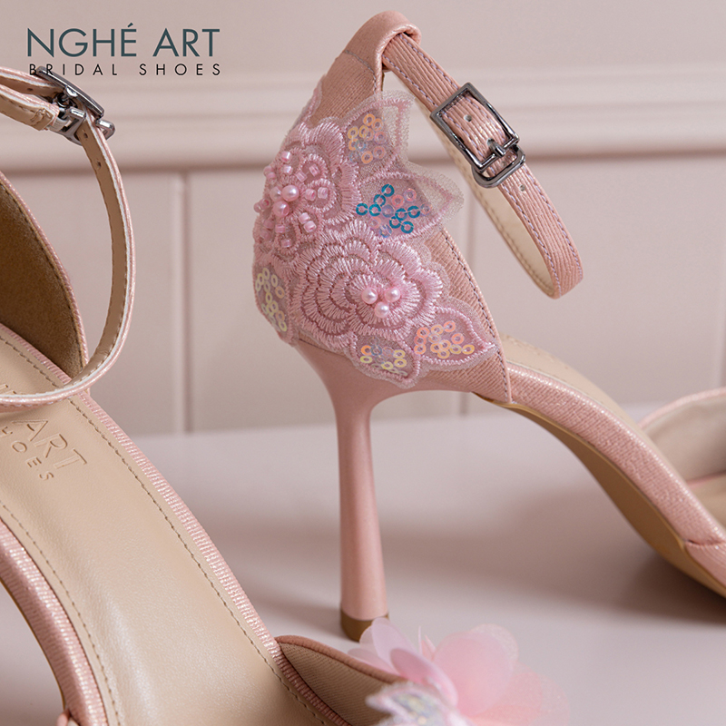Giày cưới Nghé Art ren kim sa phối hoa hồng pastel 569-340-9P-NHU-HONG - Ảnh 5 - Nghé Art Bridal Shoes – 0822288288