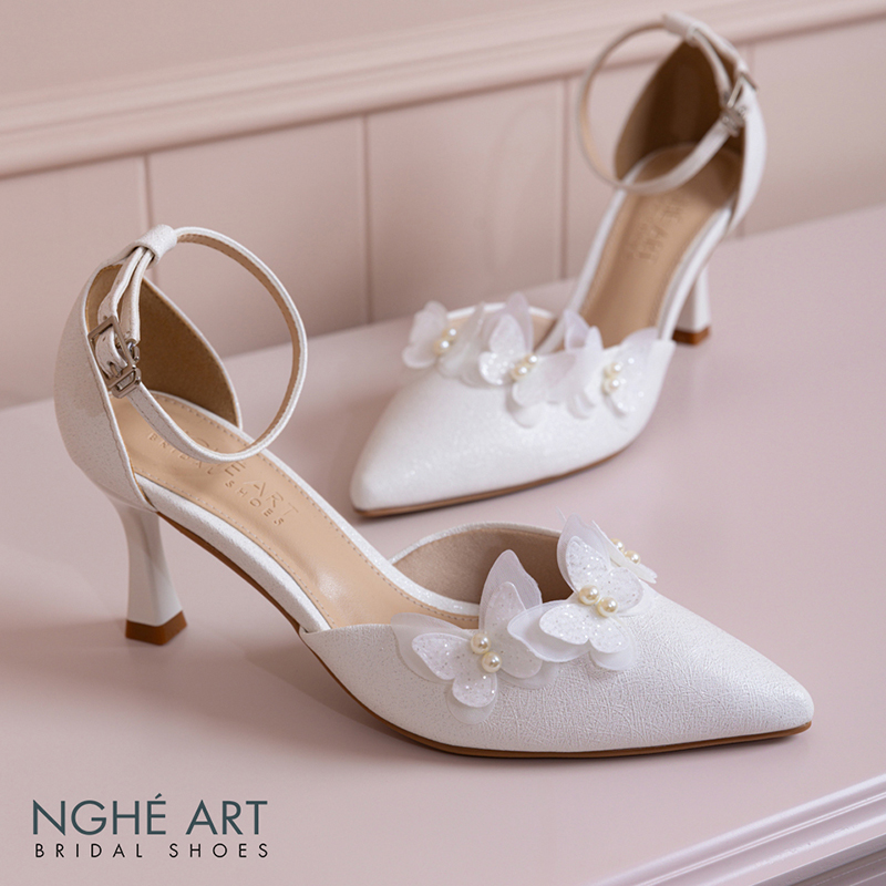 Giày cưới Nghé Art đính cánh bướm trắng 570-TRANG-430-7P-NHU-TRANG - Ảnh 5 - Nghé Art Bridal Shoes – 0822288288
