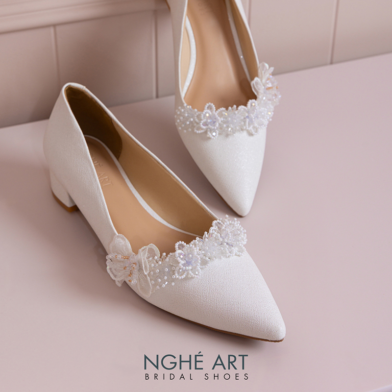 Giày cưới Nghé Art cao 4 cm hoa voan pha lê 571-274-4P-NHU-TRANG - Ảnh 1 - Nghé Art Bridal Shoes – 0822288288